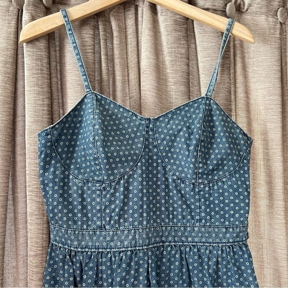 Mossimo Chambray Denim Spaghetti Strap Fit & Flare Circle Print Dress Medium - Picture 8 of 14